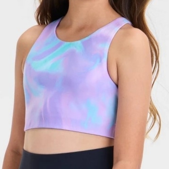 All in Motion Girls Strappy Sports Bra Purple Print L (10-12) - Picture 1 of 4